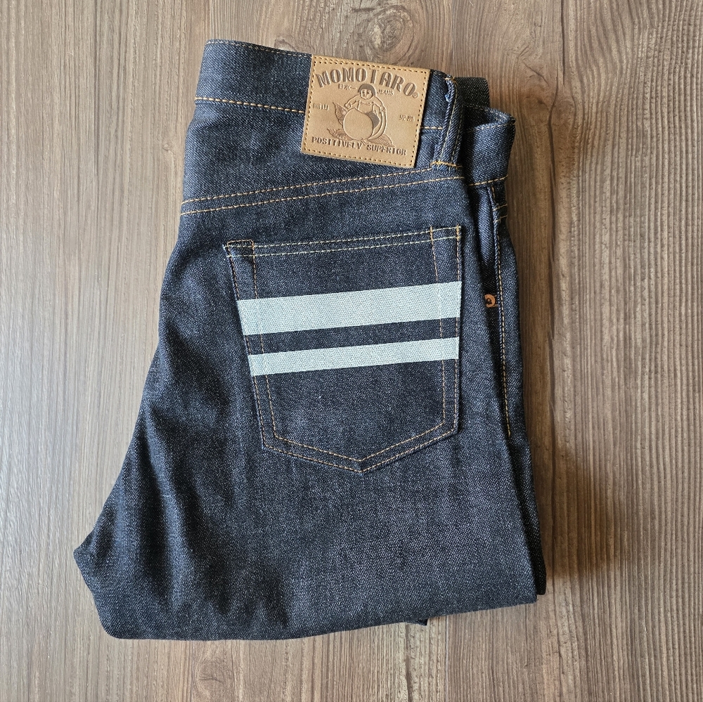 Momotaro Indigo Jeans with White Stripes
